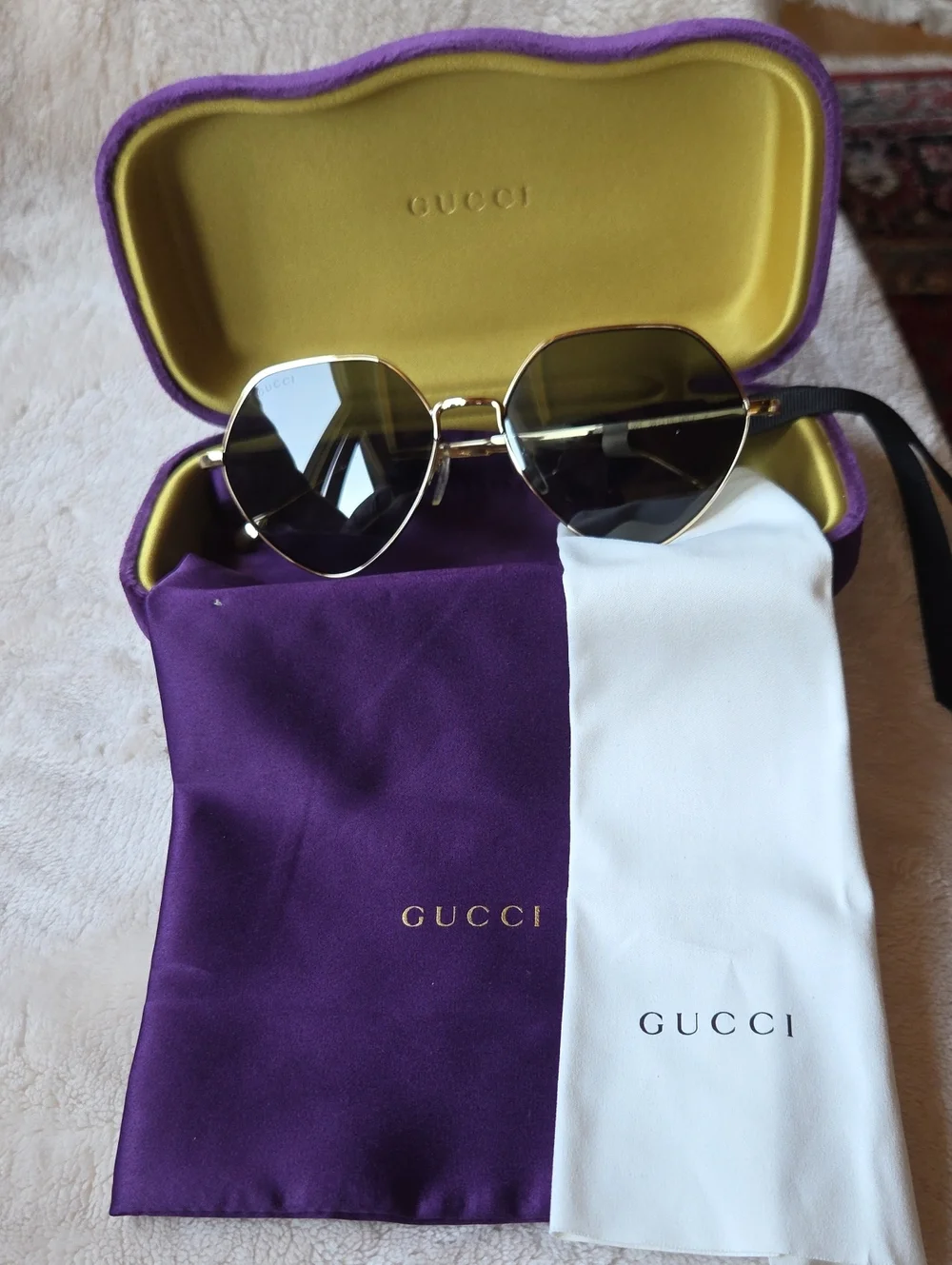 Gucci Gold Frame Dark Gray Lens Women's Sunglasses